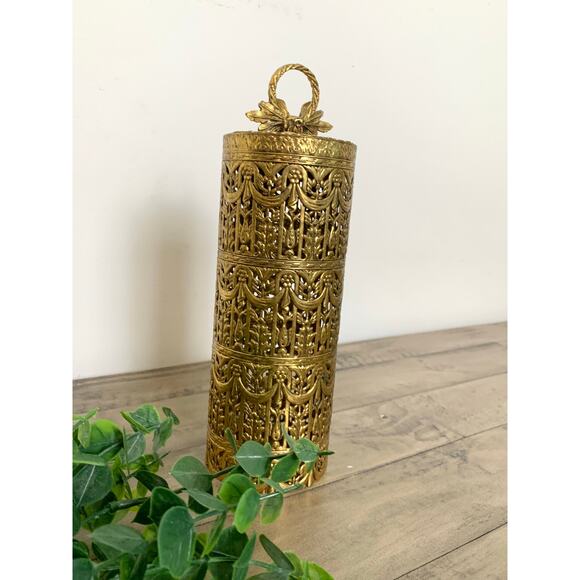 Vintage Ormolu Brass Filigree Hairspray Cover Hollywood Regency Vanity Decor - Picture 5 of 10